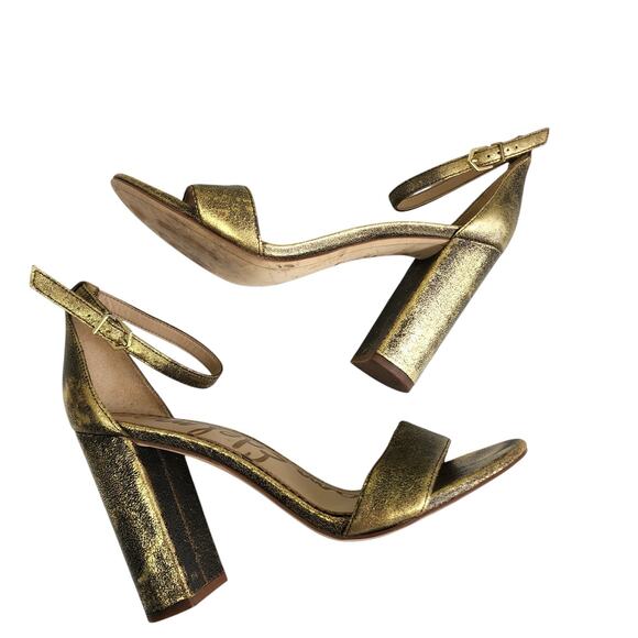 Sam Edelman Womens Yaro Heeled Sandals Size 8.5 Pure Gold Brushed Suede Open Toe - Picture 7 of 12